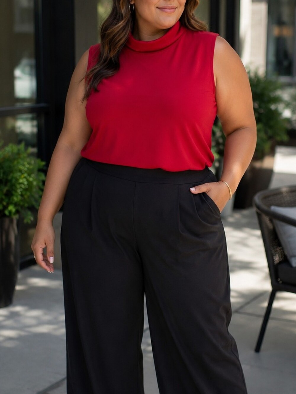 NWT Pure Essence Red Sleeveless Mock Neck Tank Top Plus Size Soft Stretch
